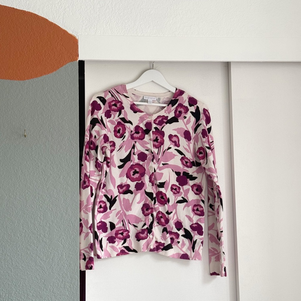 Charter Club Pink and Black Floral Sweater